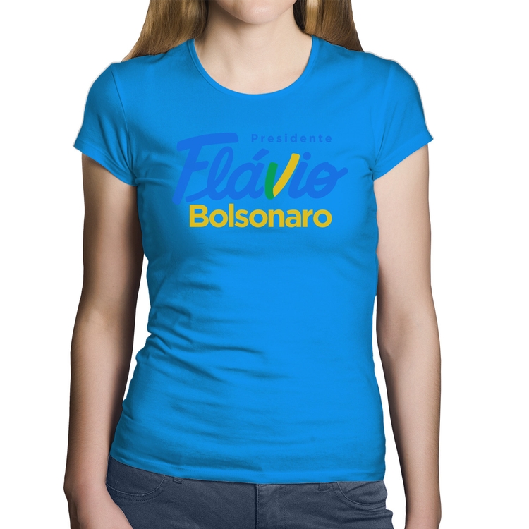 Baby Look Algodão Flávio Bolsonaro Presidente 2026 PL 22 - Azul