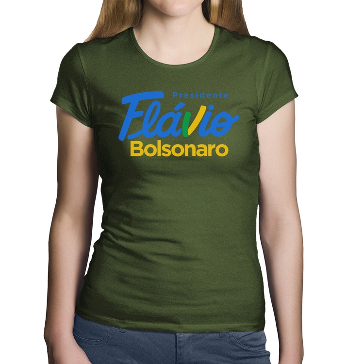 Baby Look Algodão Flávio Bolsonaro Presidente 2026 PL 22 - Musgo
