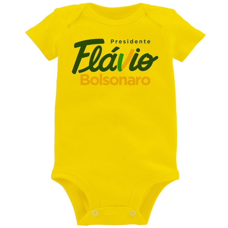Body Bebê Flávio Bolsonaro Presidente 2026 PL 22 - Amarelo