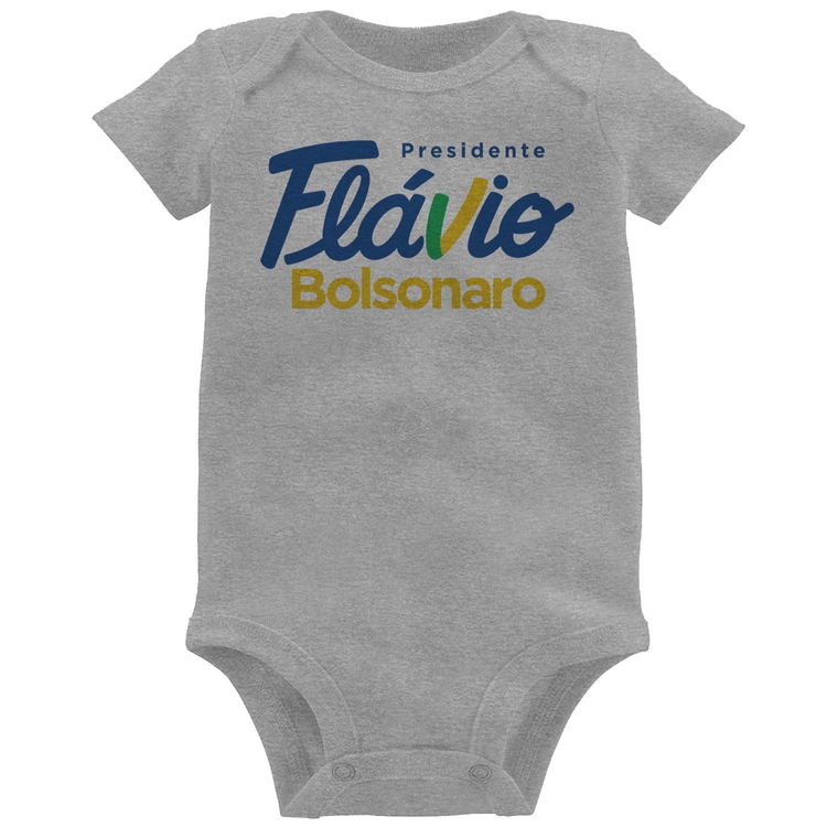Body Bebê Flávio Bolsonaro Presidente 2026 PL 22 - Cinza
