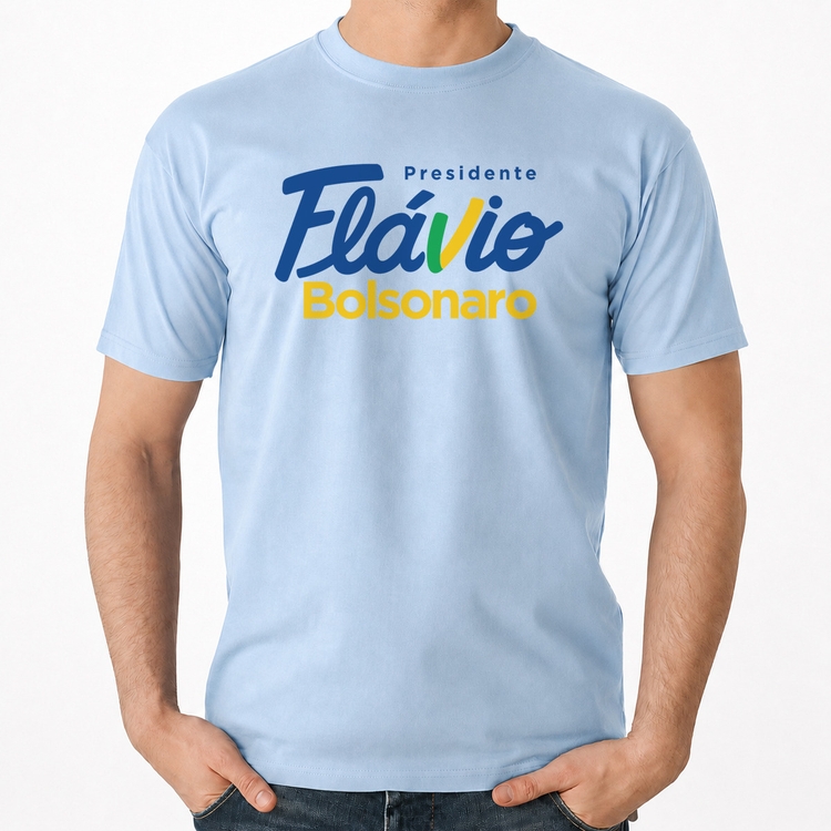 Camiseta Algodão Flávio Bolsonaro Presidente 2026 PL 22 - Azul Bebê