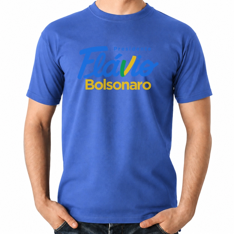 Camiseta Algodão Flávio Bolsonaro Presidente 2026 PL 22 - Azul Royal