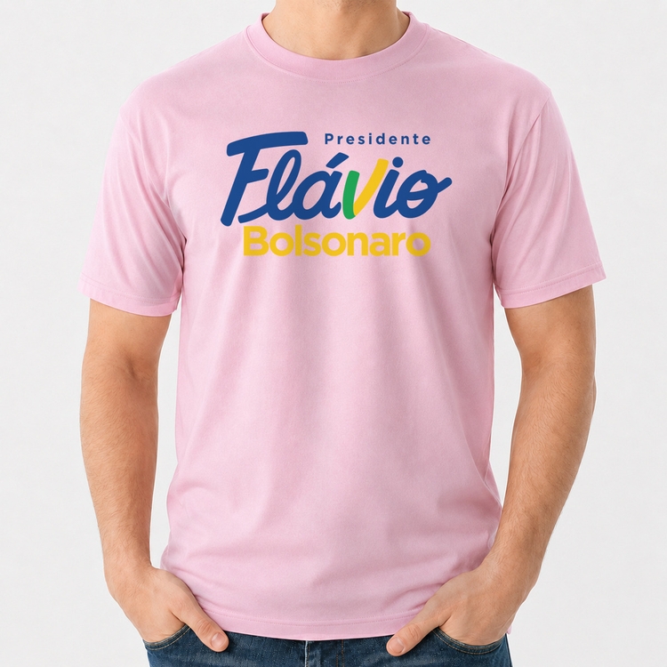 Camiseta Algodão Flávio Bolsonaro Presidente 2026 PL 22 - Rosa Bebê