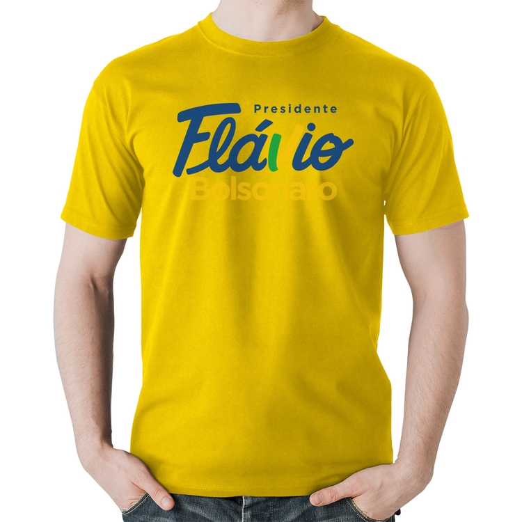 Camiseta Algodão Flávio Bolsonaro Presidente 2026 PL 22 - Amarela