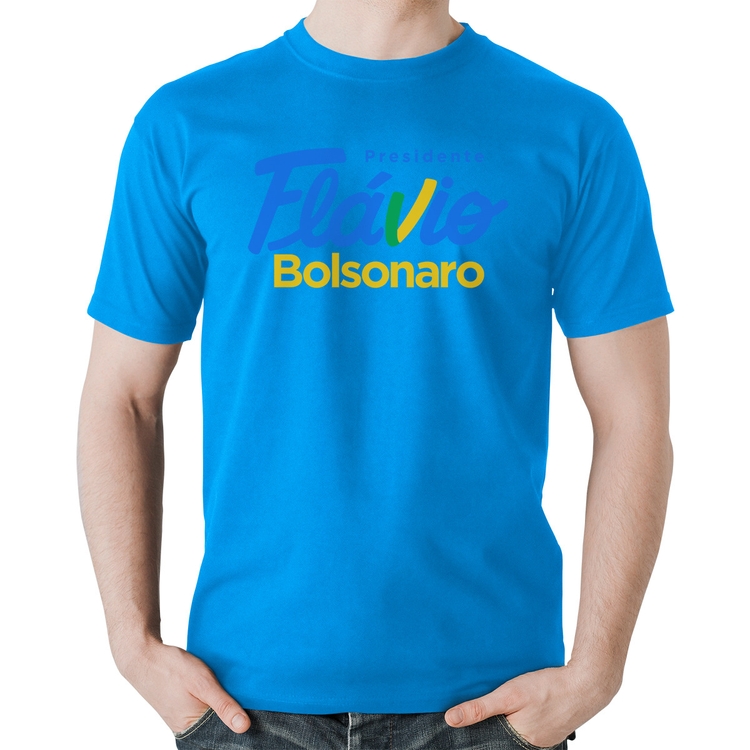 Camiseta Algodão Flávio Bolsonaro Presidente 2026 PL 22 - Azul
