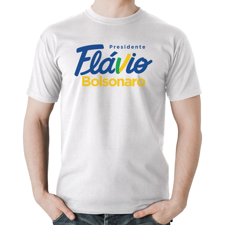 Camiseta Algodão Flávio Bolsonaro Presidente 2026 PL 22 - Branca