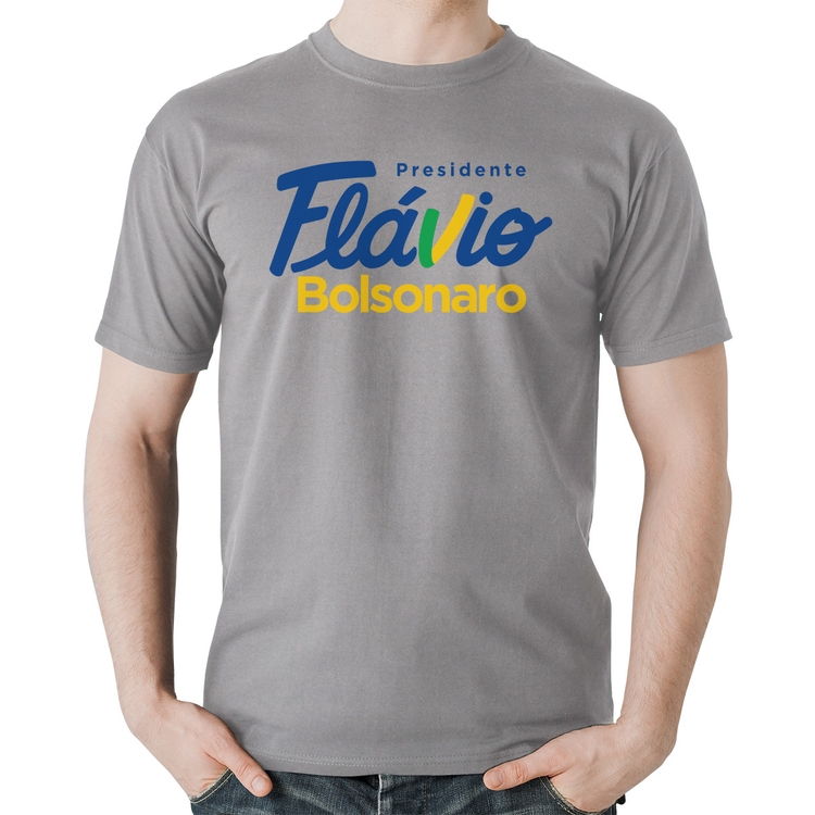 Camiseta Algodão Flávio Bolsonaro Presidente 2026 PL 22 - Cinza