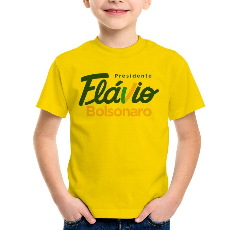 Camiseta Infantil Flávio Bolsonaro Presidente 2026 PL 22 - Amarela