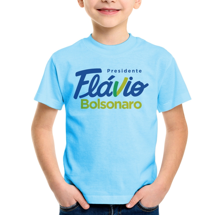 Camiseta Infantil Flávio Bolsonaro Presidente 2026 PL 22 - Azul Bebê