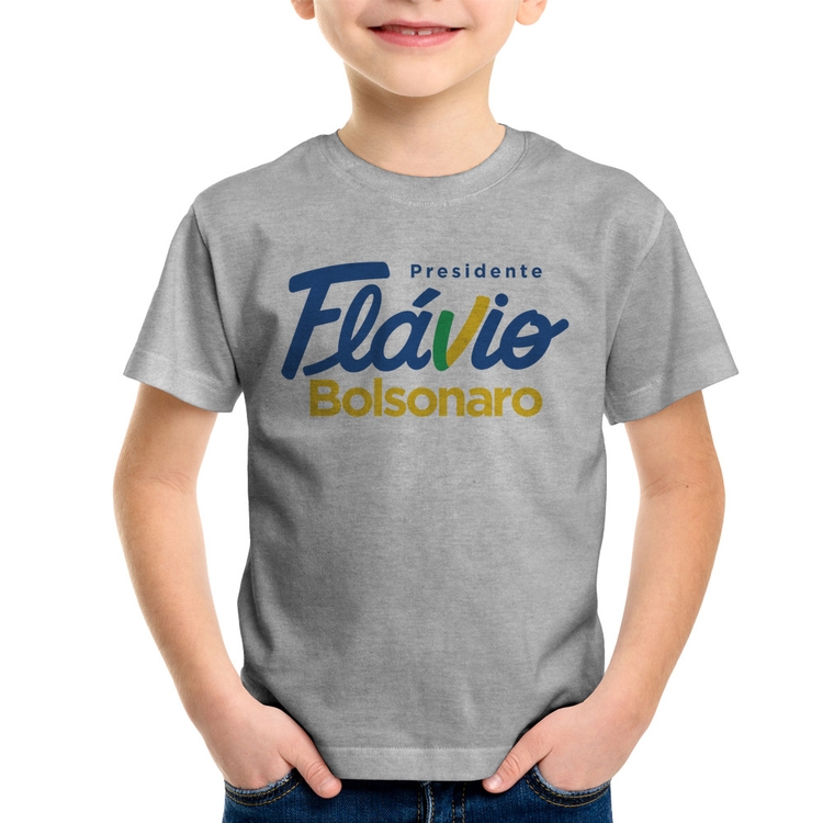 Camiseta Infantil Flávio Bolsonaro Presidente 2026 PL 22 - Cinza