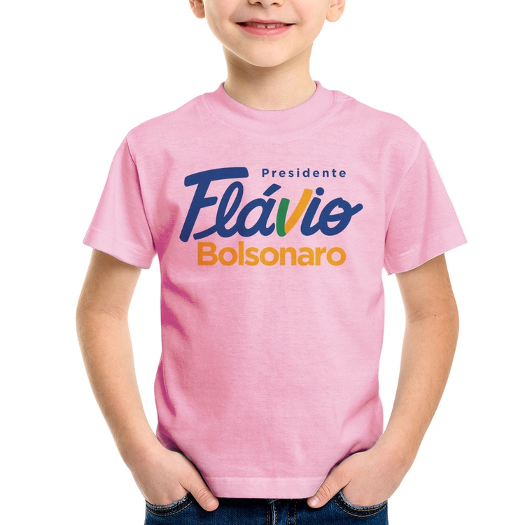 Camiseta Infantil Flávio Bolsonaro Presidente 2026 PL 22 - Rosa Bebê