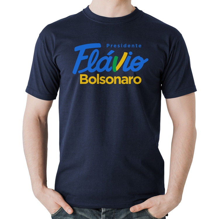Camiseta Algodão Flávio Bolsonaro Presidente 2026 PL 22 - Marinho