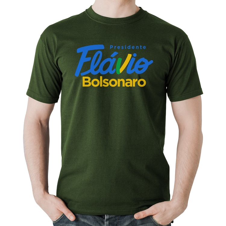 Camiseta Algodão Flávio Bolsonaro Presidente 2026 PL 22 - Musgo