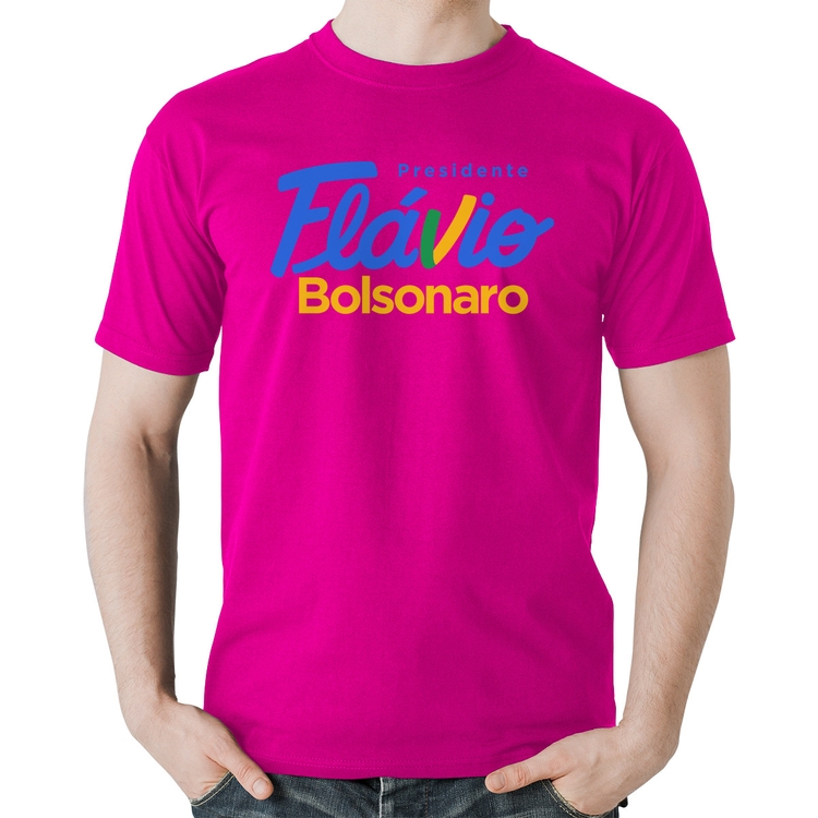 Camiseta Algodão Flávio Bolsonaro Presidente 2026 PL 22 - Rosa