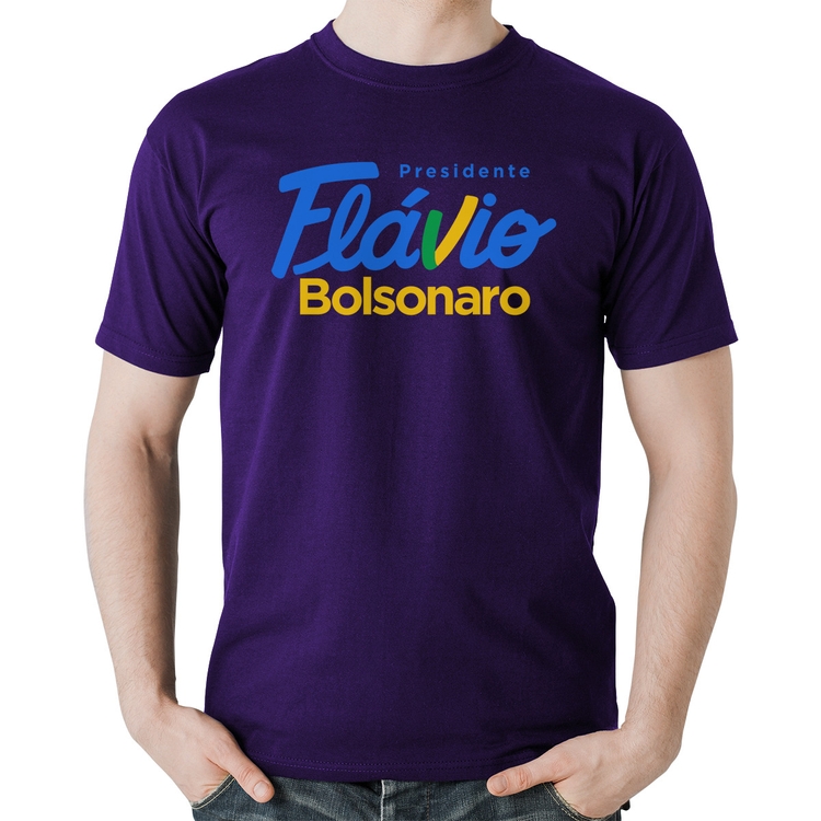 Camiseta Algodão Flávio Bolsonaro Presidente 2026 PL 22 - Roxa
