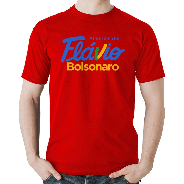Camiseta Algodão Flávio Bolsonaro Presidente 2026 PL 22 - Vermelha