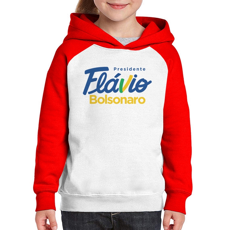 Moletom Infantil Flávio Bolsonaro Presidente 2026 PL 22 - Branco/Vermelho