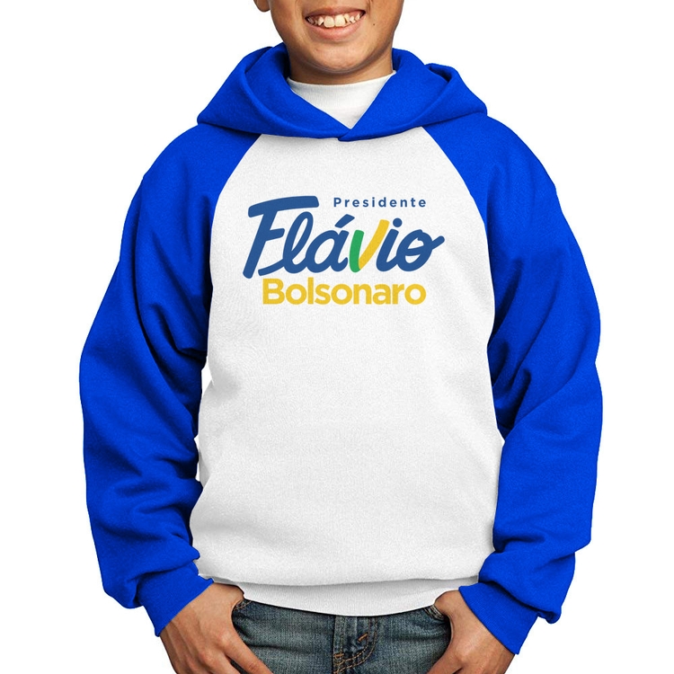 Moletom Infantil Flávio Bolsonaro Presidente 2026 PL 22 - Branco/Azul