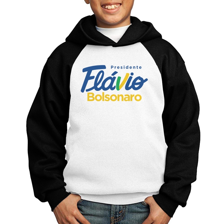 Moletom Infantil Flávio Bolsonaro Presidente 2026 PL 22 - Branco/Preto