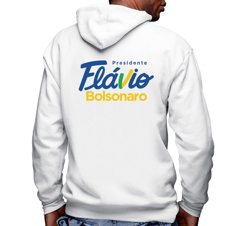 Blusa Moletom Flávio Bolsonaro Presidente 2026 PL 22 Masculina com Capuz e Zíper - Branca
