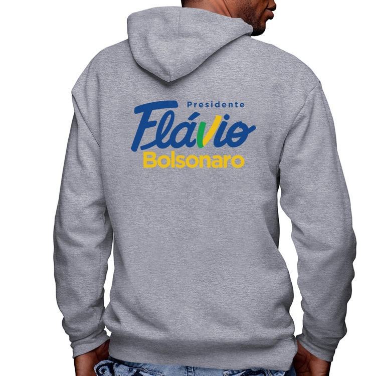 Blusa Moletom Flávio Bolsonaro Presidente 2026 PL 22 Masculina com Capuz e Zíper - Mescla