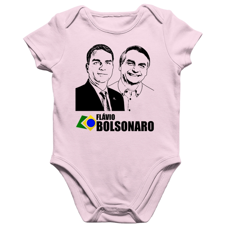Body Bebê Algodão Flávio e Jair Bolsonaro 2026 - Rosa Bebê