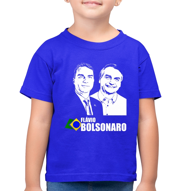 Camiseta Algodão Infantil Flávio e Jair Bolsonaro 2026 - Azul Royal