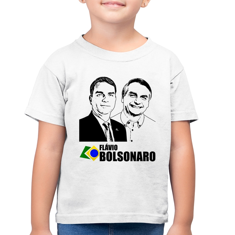 Camiseta Algodão Infantil Flávio e Jair Bolsonaro 2026 - Branca