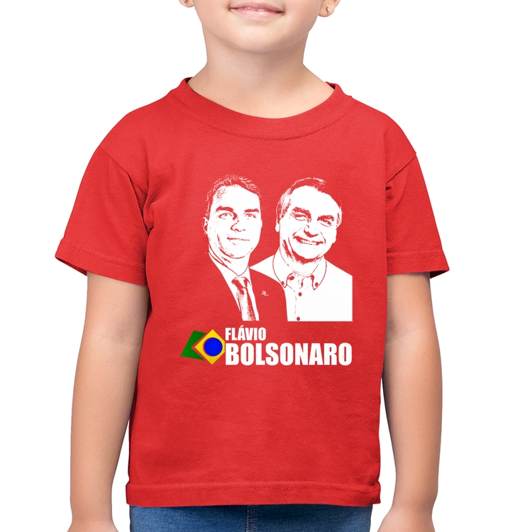 Camiseta Algodão Infantil Flávio e Jair Bolsonaro 2026 - Vermelha