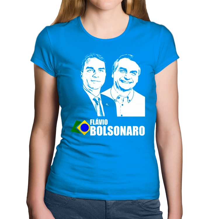 Baby Look Algodão Flávio e Jair Bolsonaro 2026 - Azul