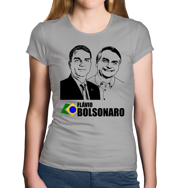 Baby Look Algodão Flávio e Jair Bolsonaro 2026 - Cinza