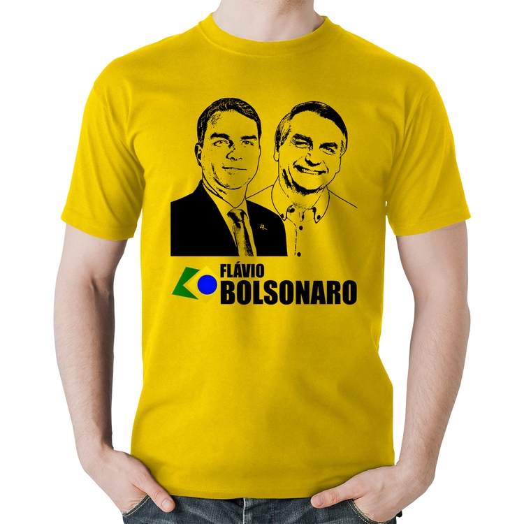 Camiseta Algodão Flávio e Jair Bolsonaro 2026 - Amarela