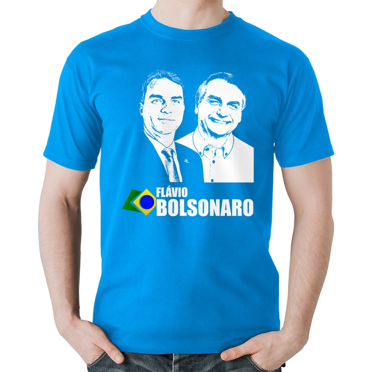 Camiseta Algodão Flávio e Jair Bolsonaro 2026 - Azul
