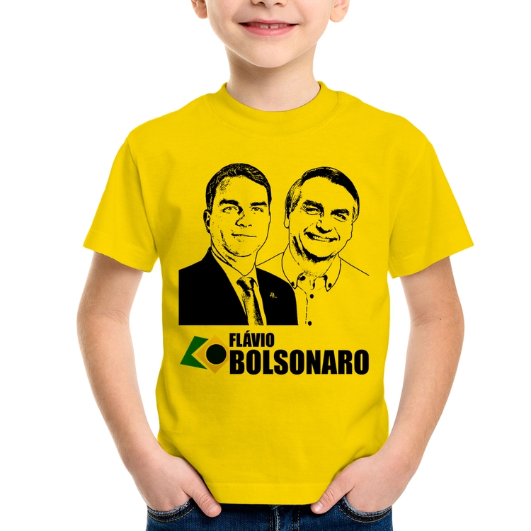 Camiseta Infantil Flávio e Jair Bolsonaro 2026 - Amarela