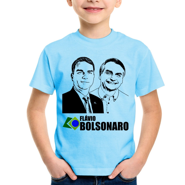 Camiseta Infantil Flávio e Jair Bolsonaro 2026 - Azul Bebê