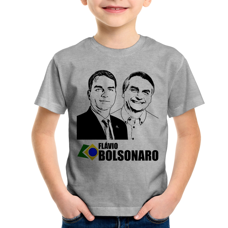 Camiseta Infantil Flávio e Jair Bolsonaro 2026 - Cinza