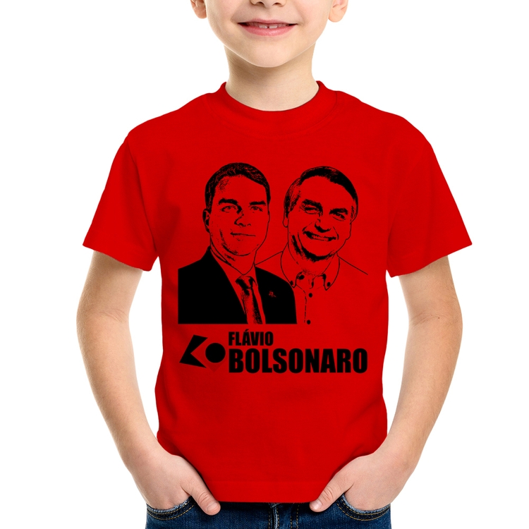 Camiseta Infantil Flávio e Jair Bolsonaro 2026 - Vermelha