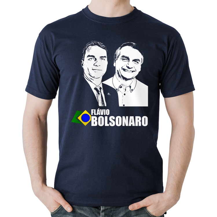 Camiseta Algodão Flávio e Jair Bolsonaro 2026 - Marinho