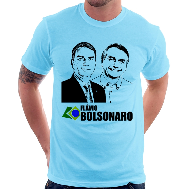 Camiseta Flávio e Jair Bolsonaro 2026 - Azul Bebê