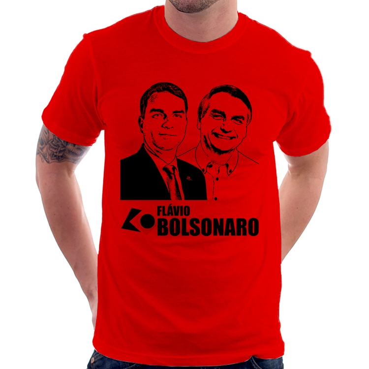 Camiseta Flávio e Jair Bolsonaro 2026 - Vermelha