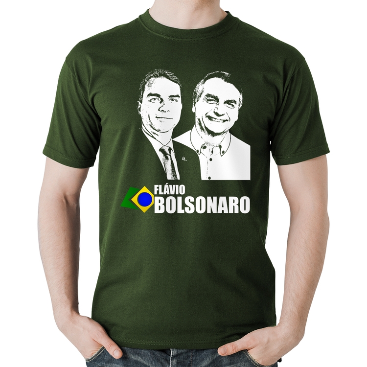 Camiseta Algodão Flávio e Jair Bolsonaro 2026 - Musgo