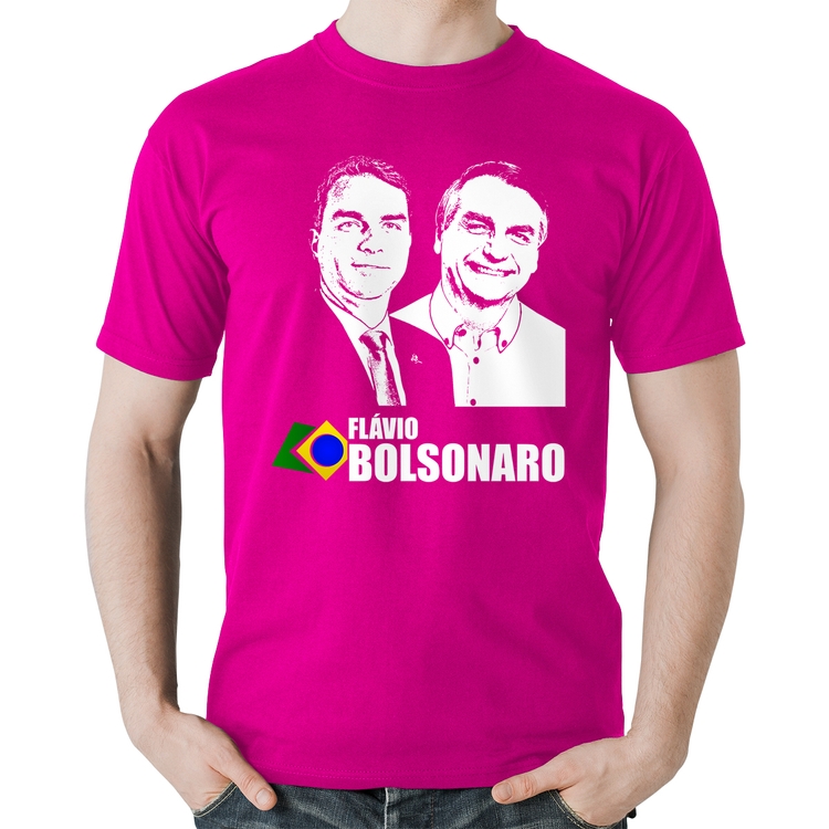 Camiseta Algodão Flávio e Jair Bolsonaro 2026 - Rosa