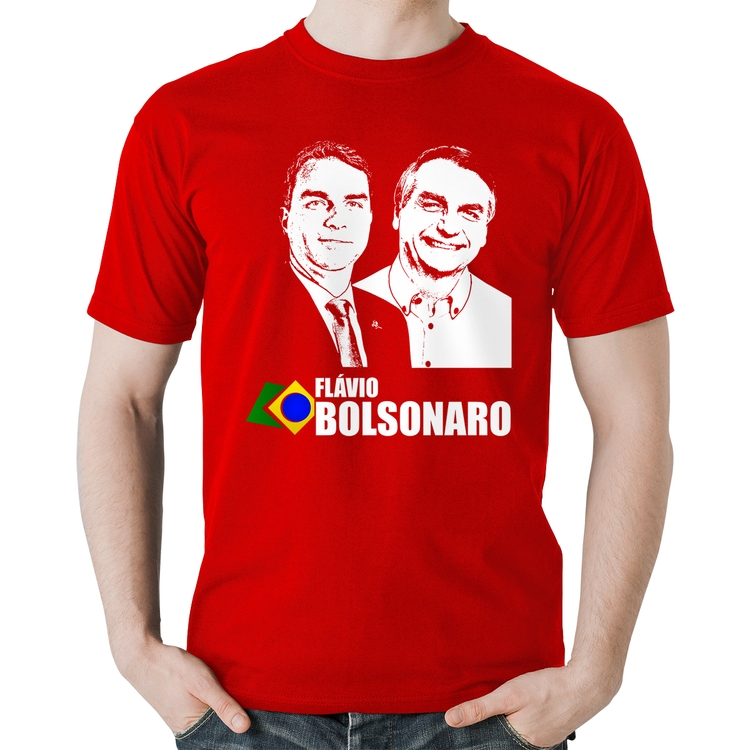 Camiseta Algodão Flávio e Jair Bolsonaro 2026 - Vermelha