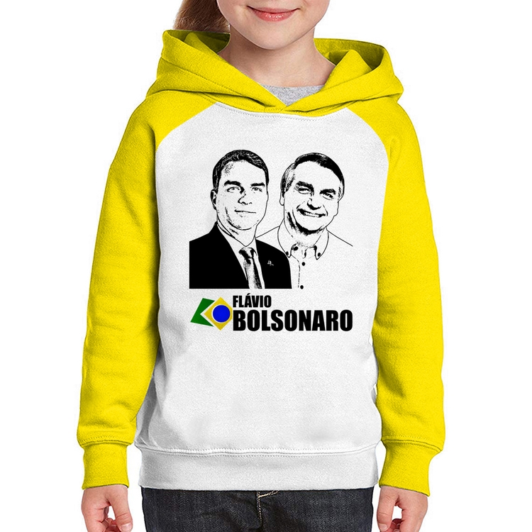 Moletom Infantil Flávio e Jair Bolsonaro 2026 - Branco/Amarelo
