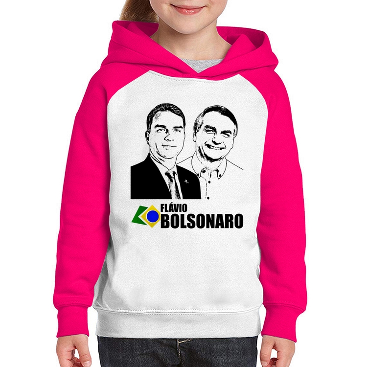 Moletom Infantil Flávio e Jair Bolsonaro 2026 - Branco/Rosa