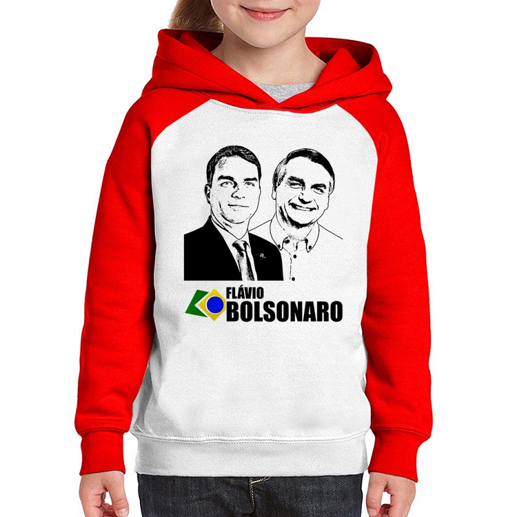 Moletom Infantil Flávio e Jair Bolsonaro 2026 - Branco/Vermelho