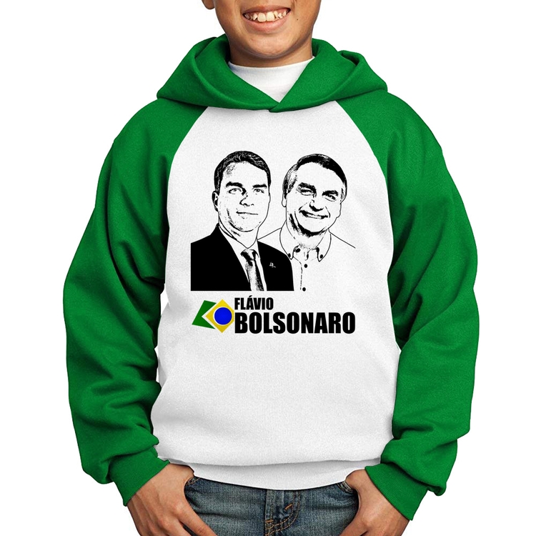 Moletom Infantil Flávio e Jair Bolsonaro 2026 - Branco/Verde