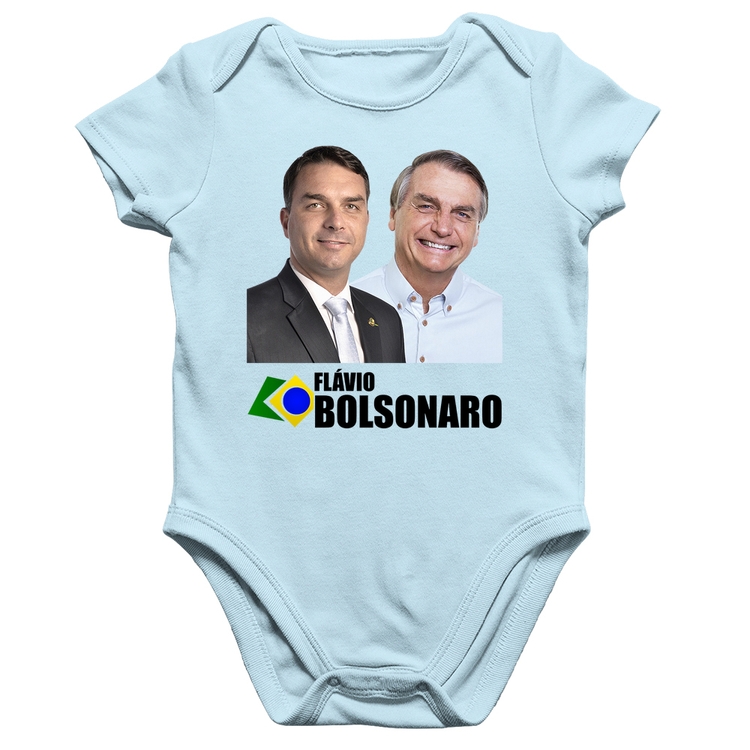 Body Bebê Algodão Flávio e Jair Bolsonaro - Azul Bebê