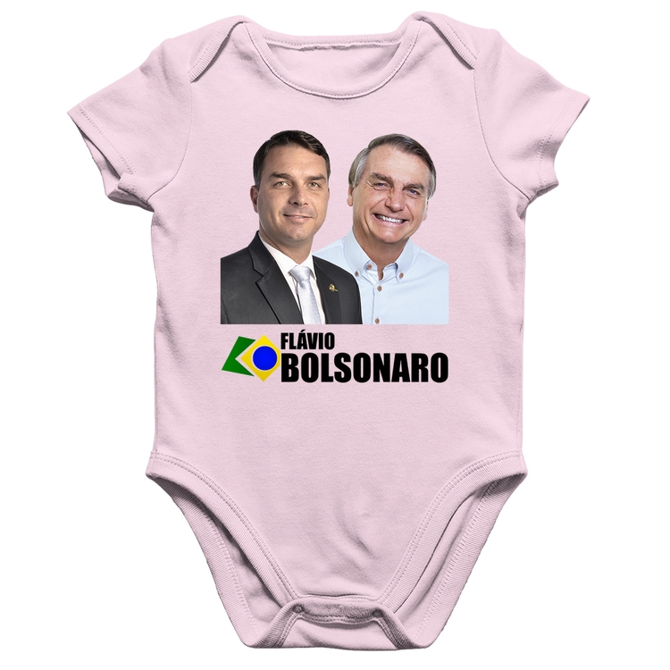 Body Bebê Algodão Flávio e Jair Bolsonaro - Rosa Bebê