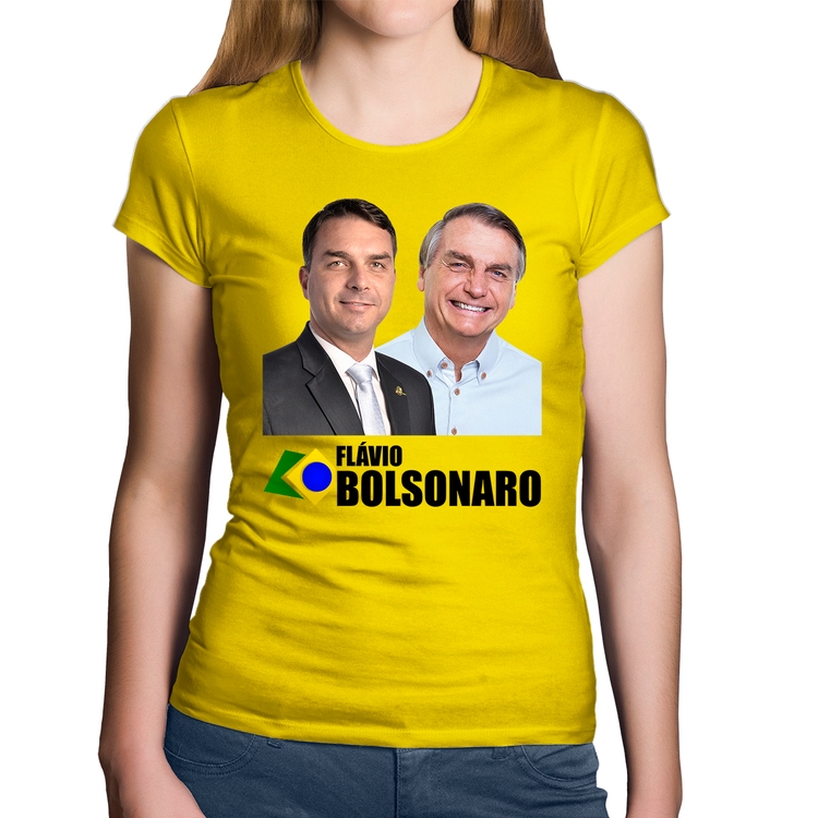 Baby Look Algodão Flávio e Jair Bolsonaro - Amarela